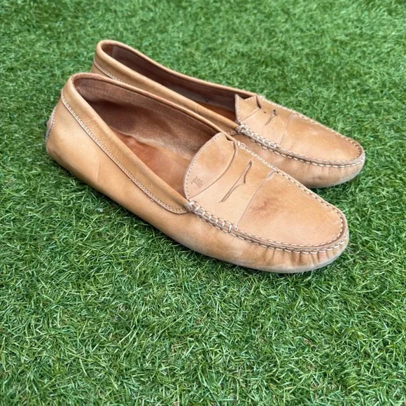 Tods Gommino Driving Loafers Tan Leather Mens Size‎ 39.5 Italy Penny Brown